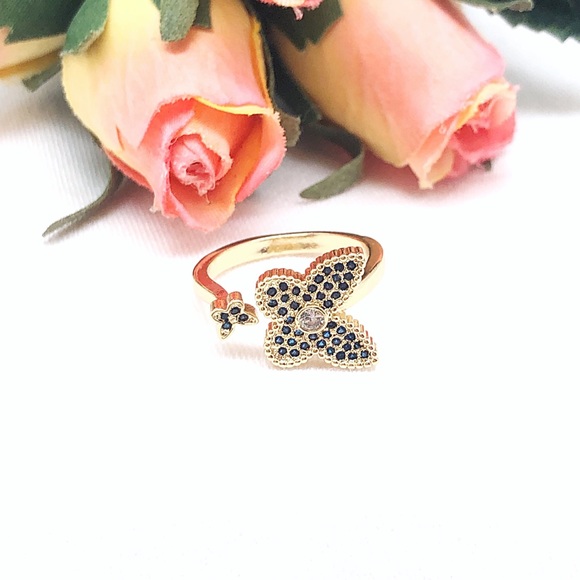 Sapphire Diamond CZ Butterfly Ring in Gold Filled, NWT. September Birthstone - Picture 6 of 11